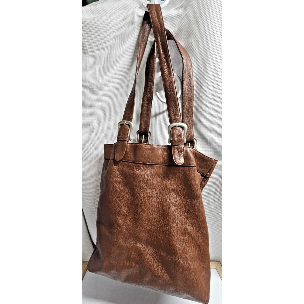 MANO GENUINE LEATHER brown slouchy shoulder bag double handles 16*15*5.5" large